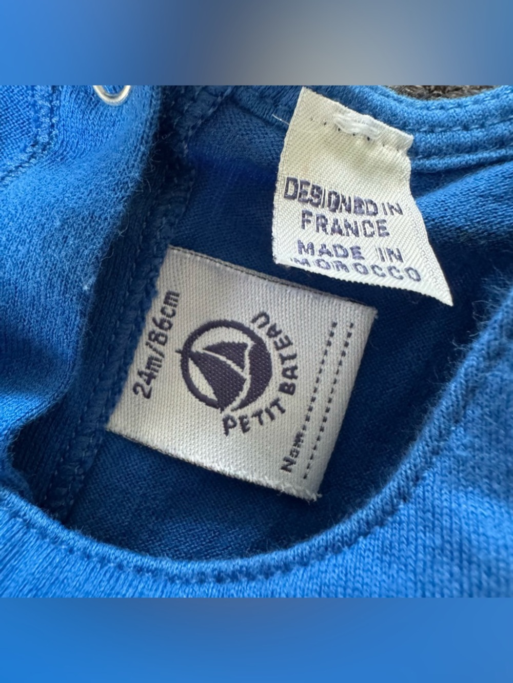 Petit Bateau Royal Blue Embroidered Ruffle-Sleeve Dress Baby Girl 24M - Picture 6 of 7